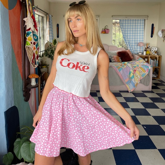 Dresses & Skirts - Vintage Pink Polka Dot Mini Skirt
